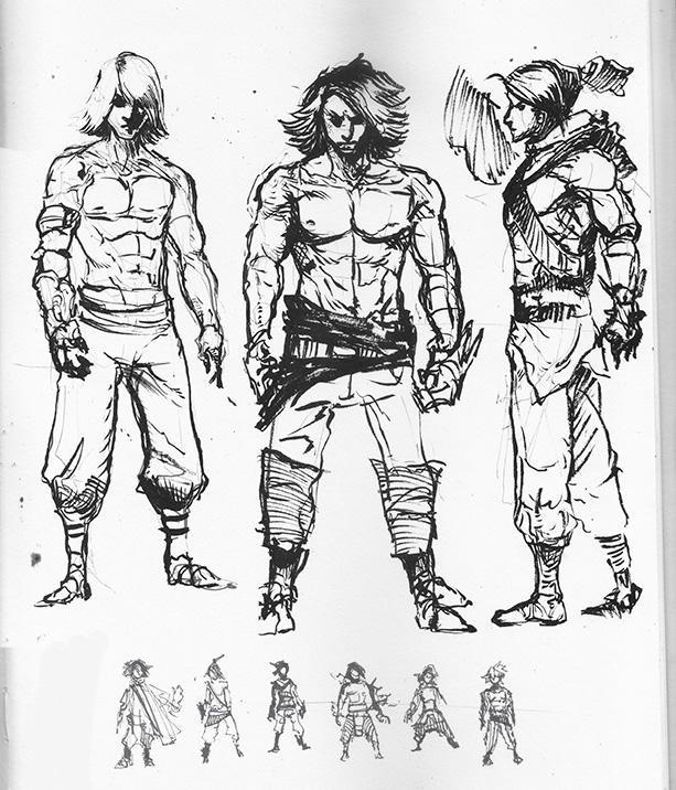 Main character's rough drawings